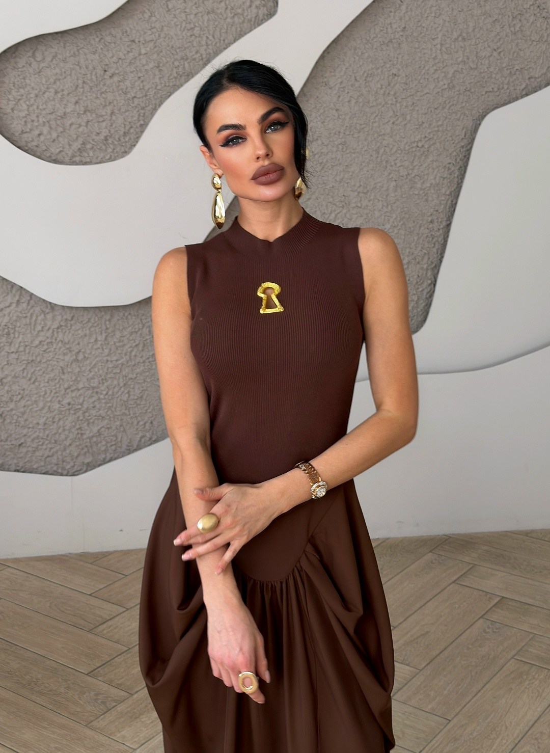 платье,платье коричневое,женское платье,длинное платье,миди платье