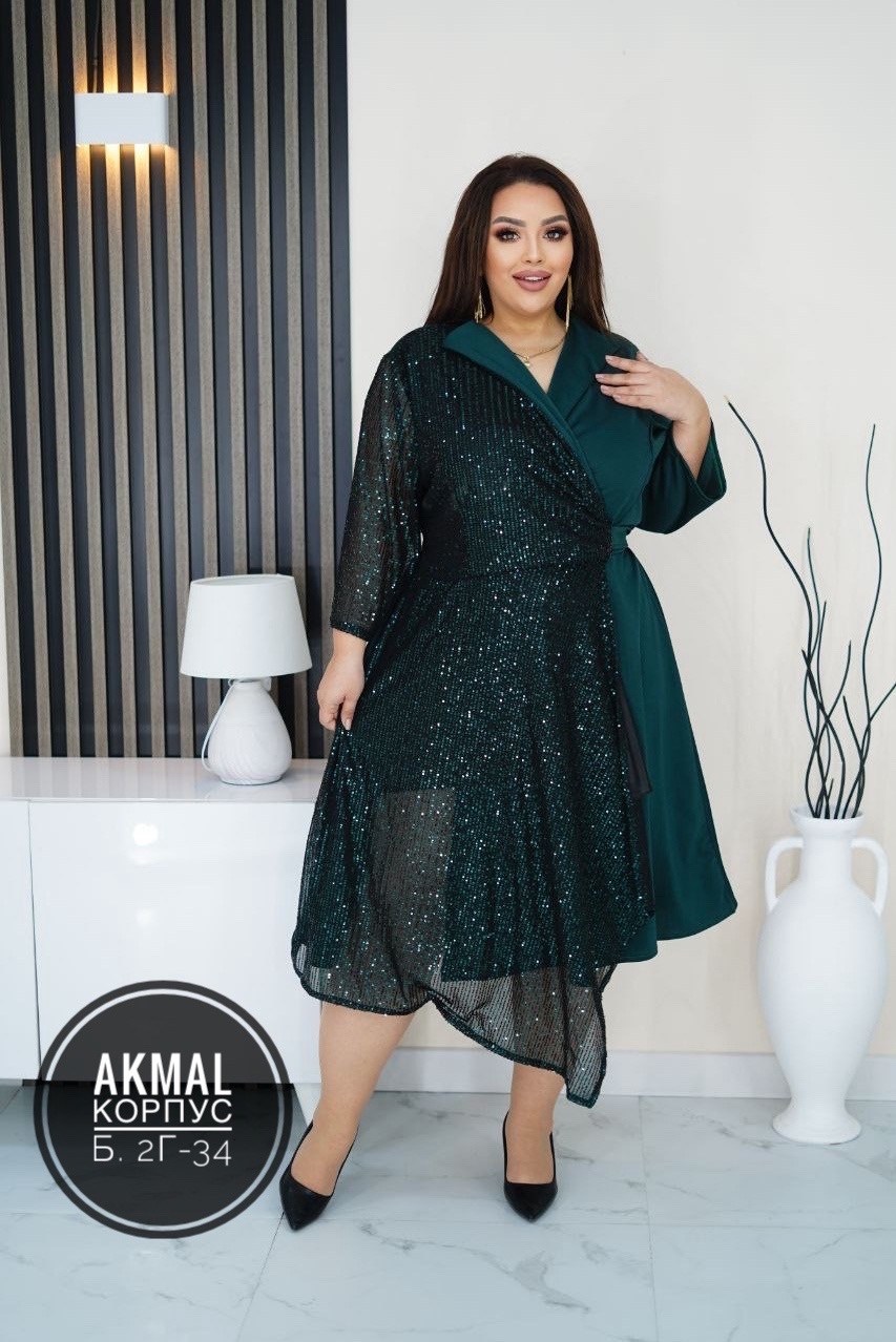 нарядное платье,платье,платье большие размеры,платье комбинированное,платье большого размера праздничное в пайетках грандфасонтекс цвет зеленый