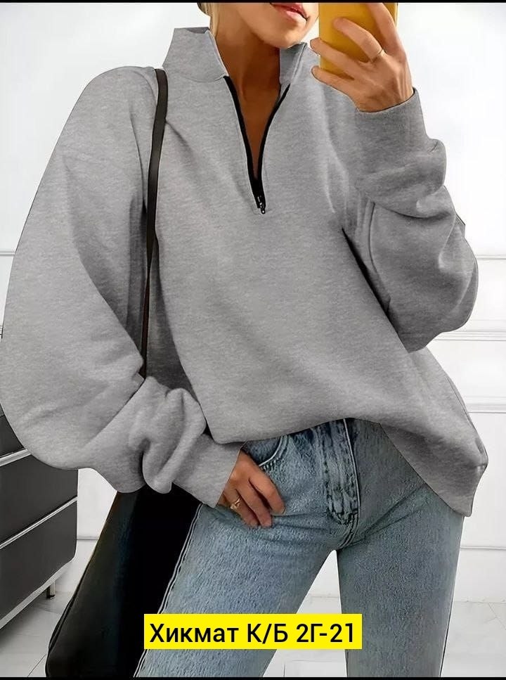 свитшот женская,женская кофта,sun victoria-women's black polo neck oversize 3 thread ribbed sweatshirt,свитшот молнией,однотонная толстовка