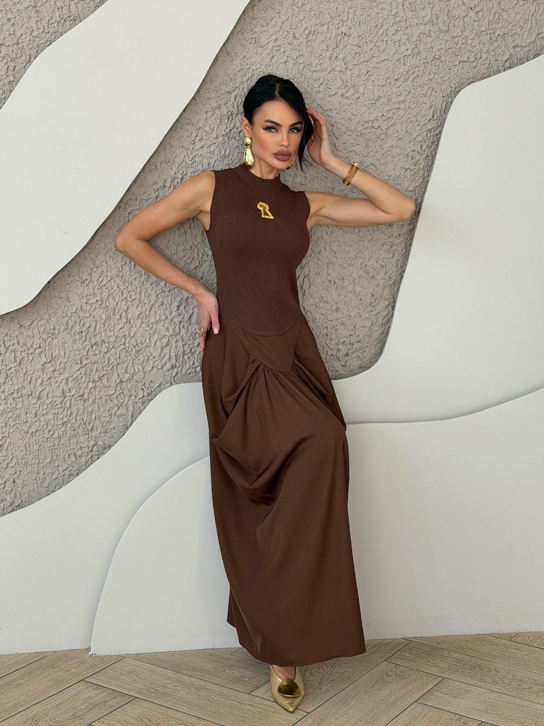 платье,платье коричневое,женское платье,длинное платье,миди платье