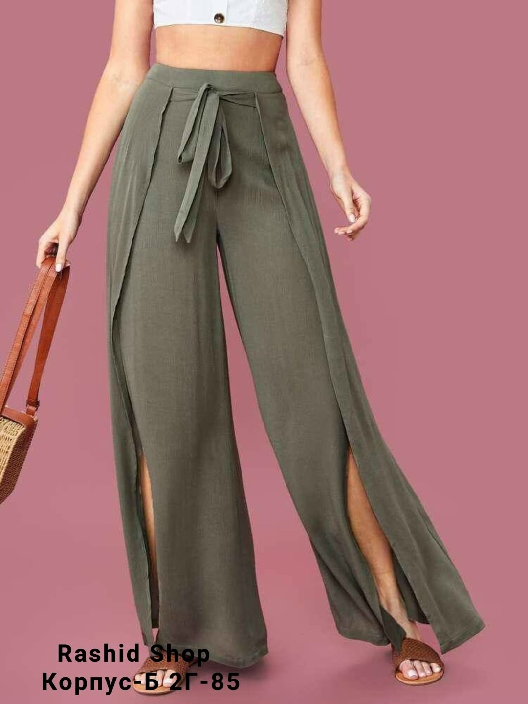 женские летние брюки с разрезами,брюки с широкими штанинами с присборенной талией с высоким разрезом,женские широкие брюки,брюки с широкими штанинами с присборенной талией с высоким разрезом shein,брю