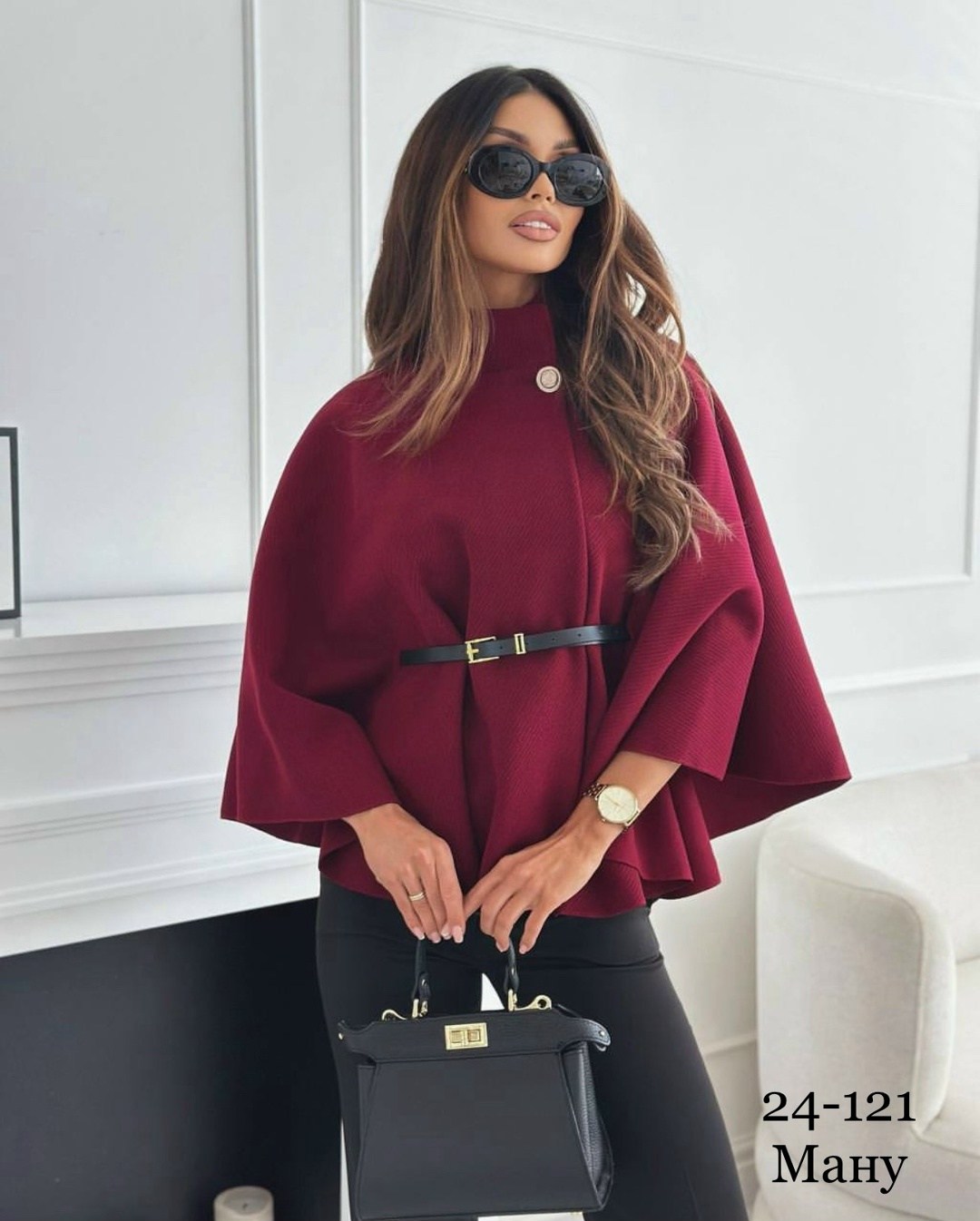 женская элегантная накидка с рукавом "летучая мышь",женское модное шерстяное пальто-накидка с завязкой на талии xl винный,женская зимняя модная однотонная твидовая куртка-пончо с завязкой,модные пончо