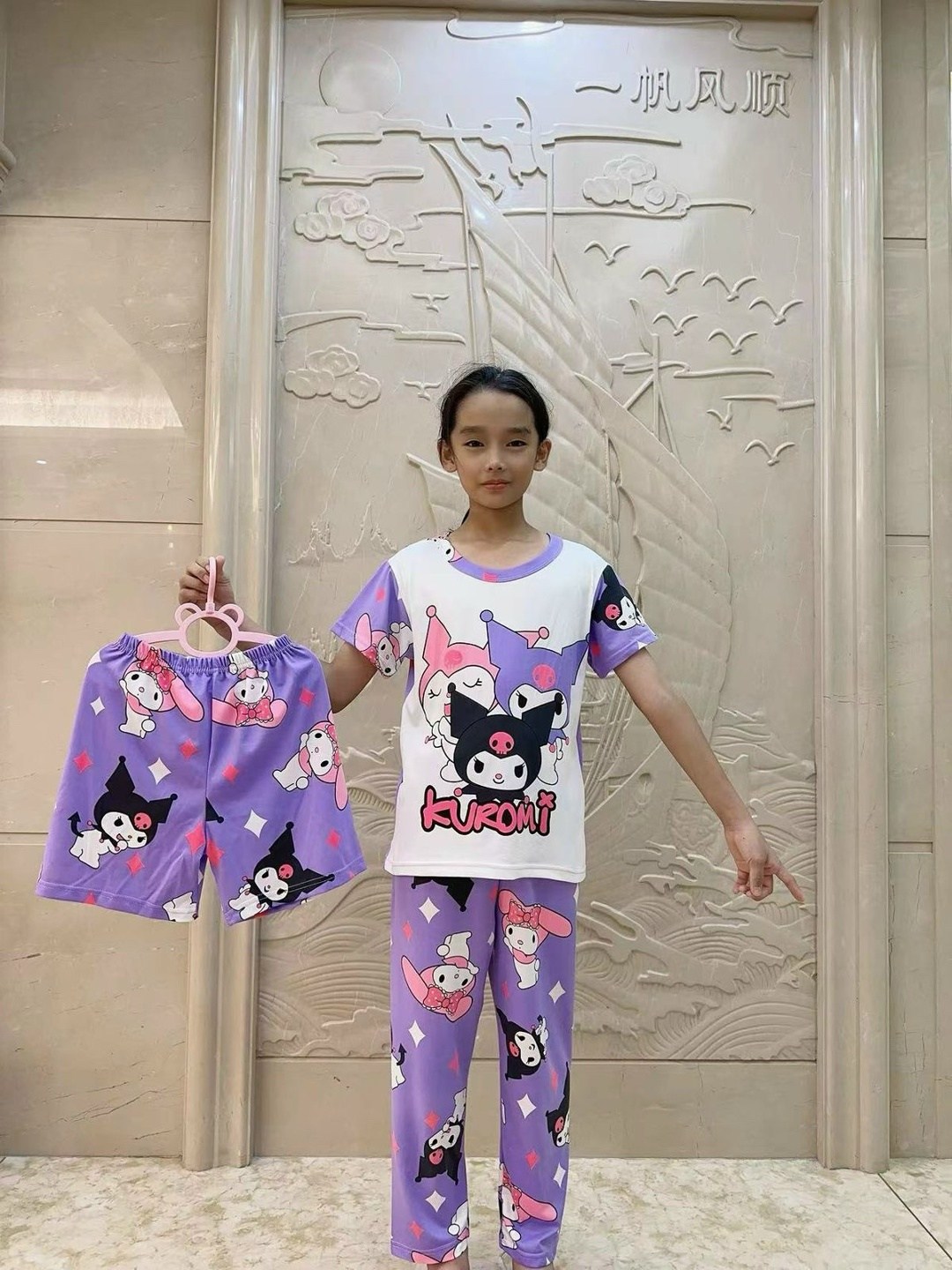 пижама детская,детский пижамный костюм sanrio kuromi,пижама для девочек,пижама с санрио,детский пижамный костюм miniso kuromi