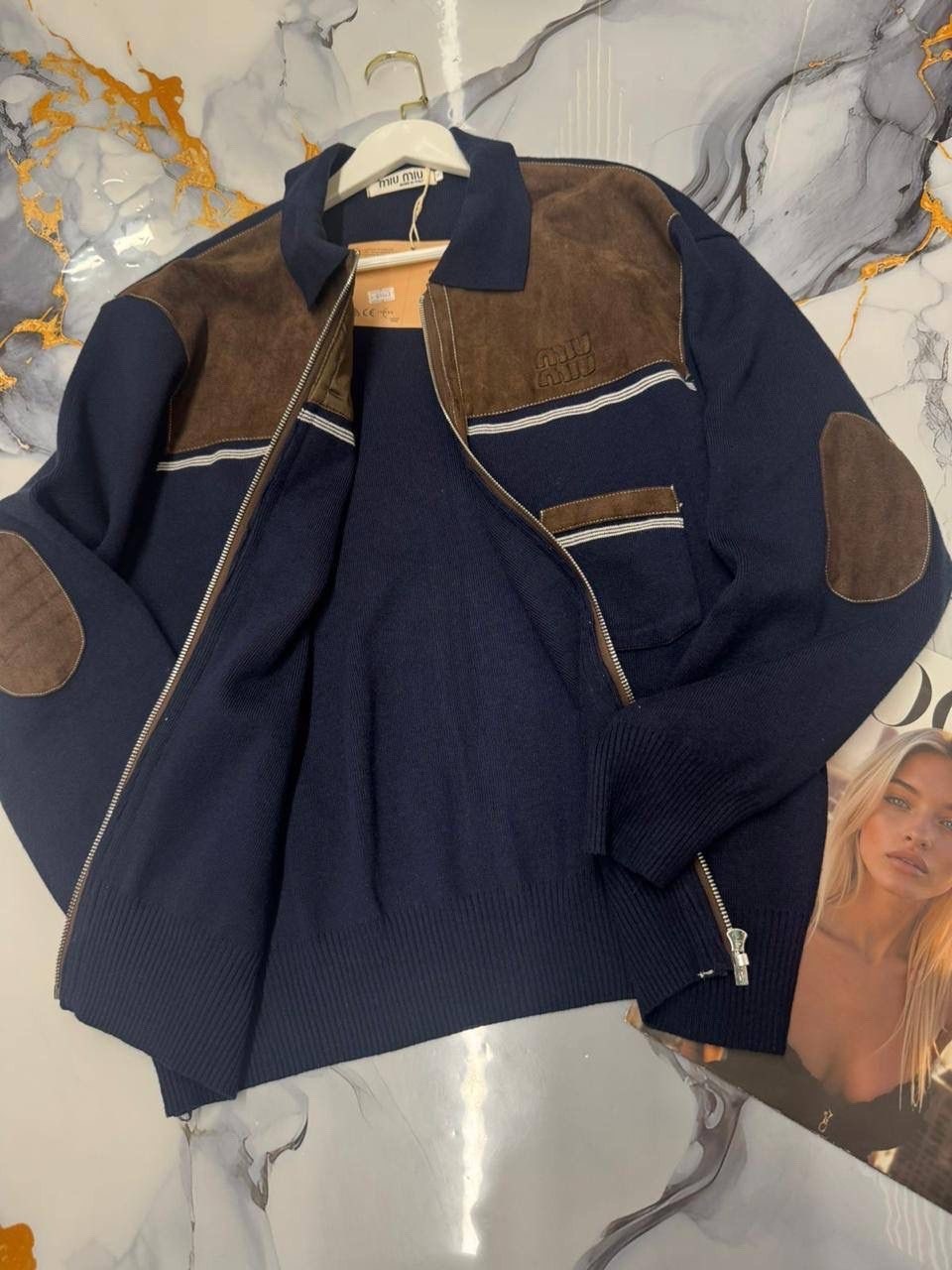 кардиган miu miu,кардиган miu,шерстяной кардиган miu miu,синий кардиган,куртка бомбер