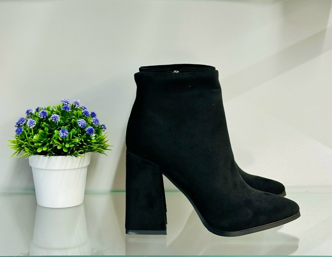 ,ботильоны женские деми черные замшевые на высоком каблуке,ботильоны женские,ботильоны,ботильоны на каблуке евромех замшевые