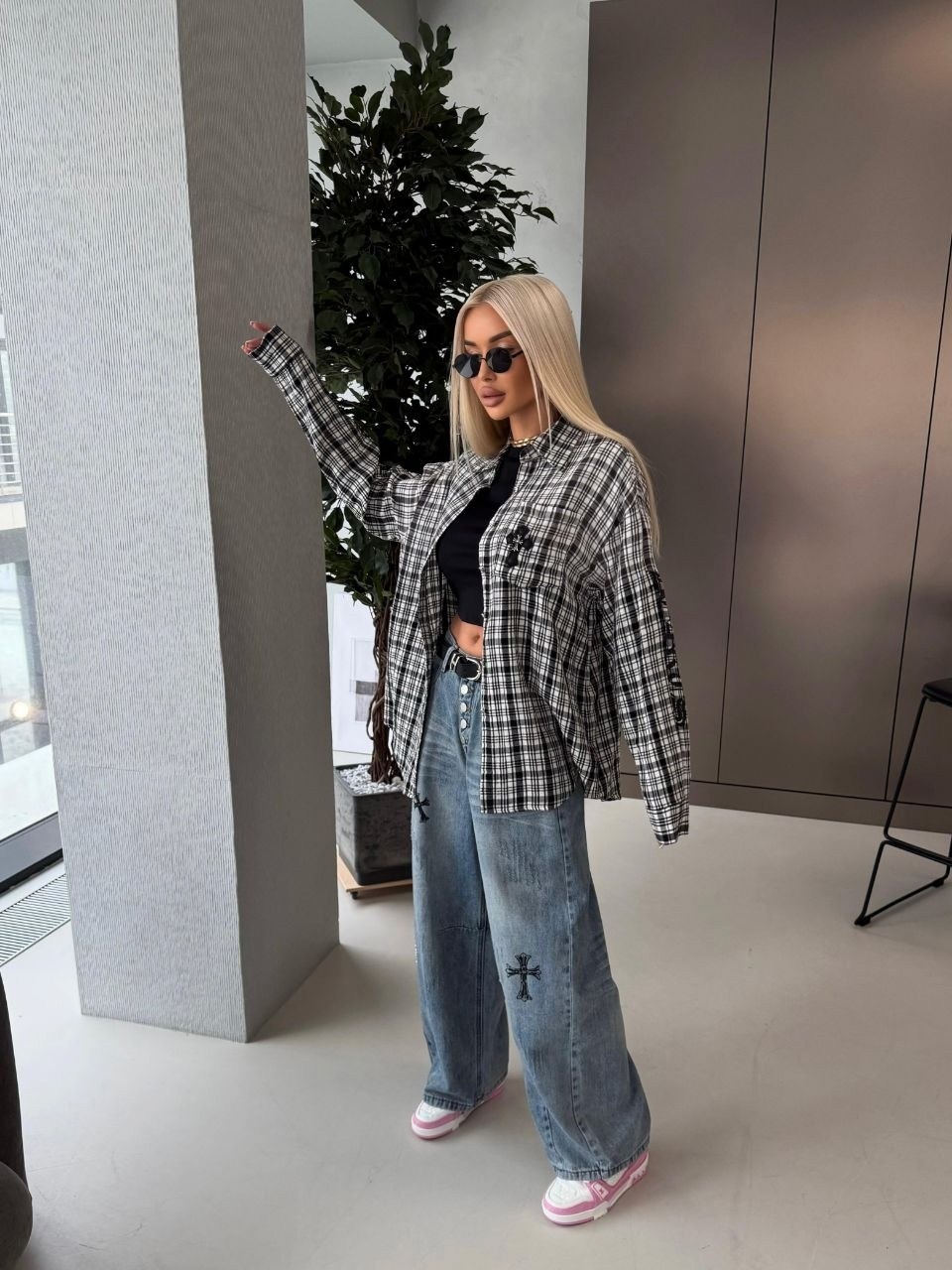 рубашка в клетку женская,женская рубашка оверсайз в клетку,стильная рубашка,рубашка в клетку,рубашка