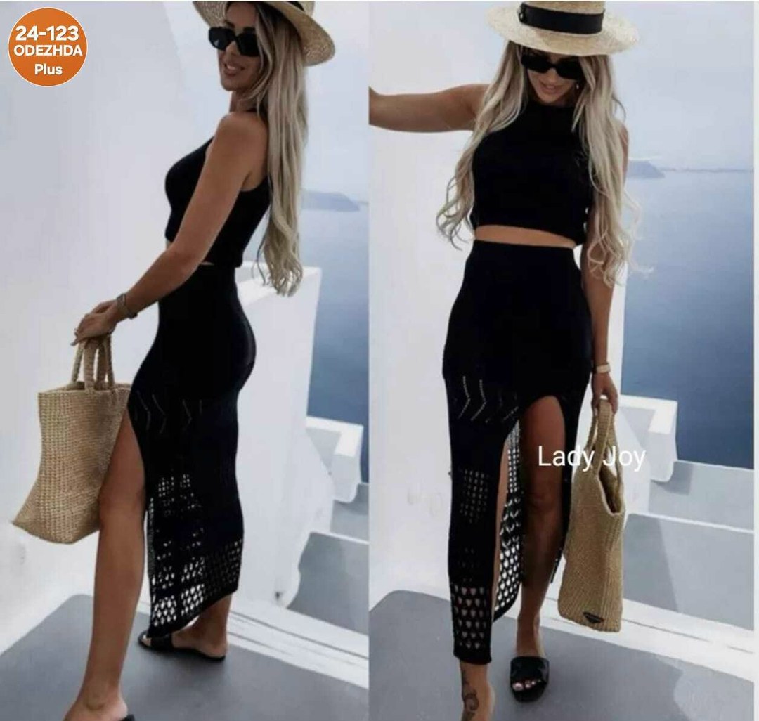 вязаные костюмы,женская юбка с разрезом,юбка вязаная,костюм женский,пляжное платье