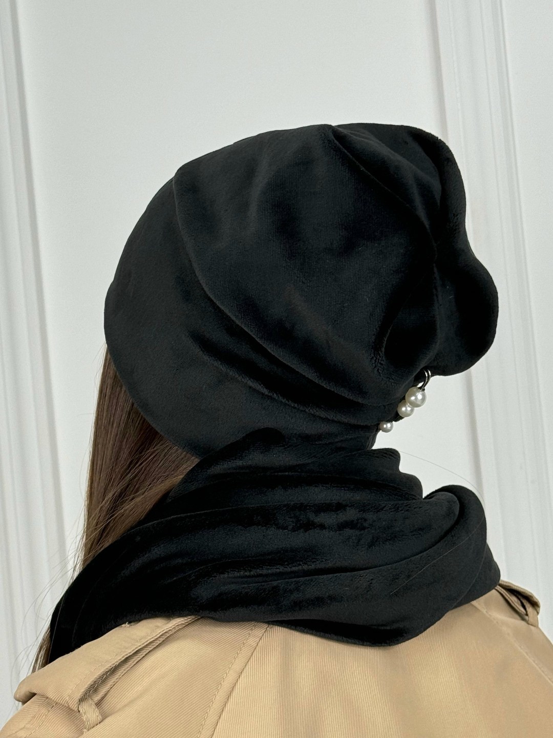 комплект женский шапка и хомут,велюровая шапка,шарф женские,велюровый комплект,комплект шапка снуд женский