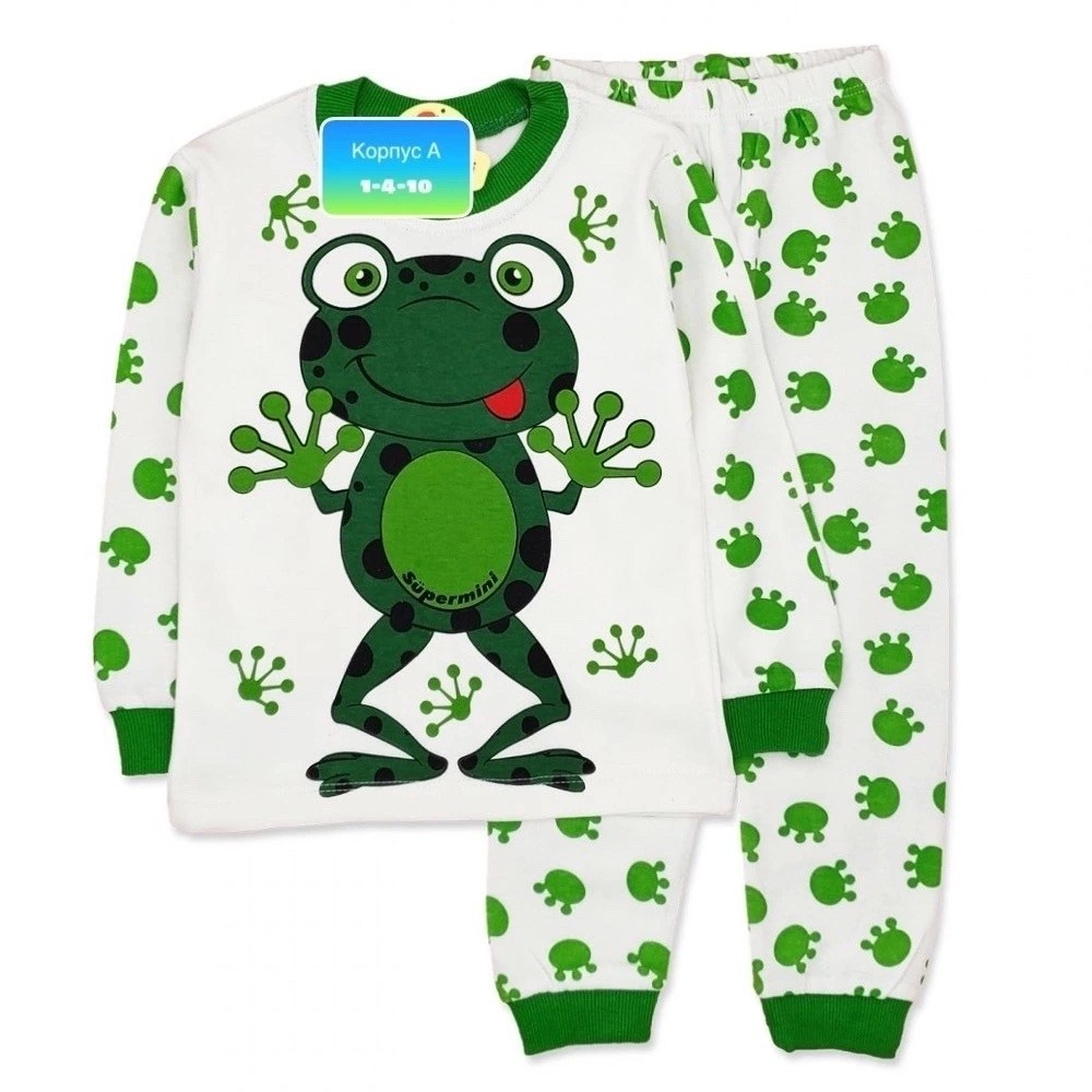 пижама с лягушками,пижама для мальчика,детская пижама,комплект пижама,пижама зеленая