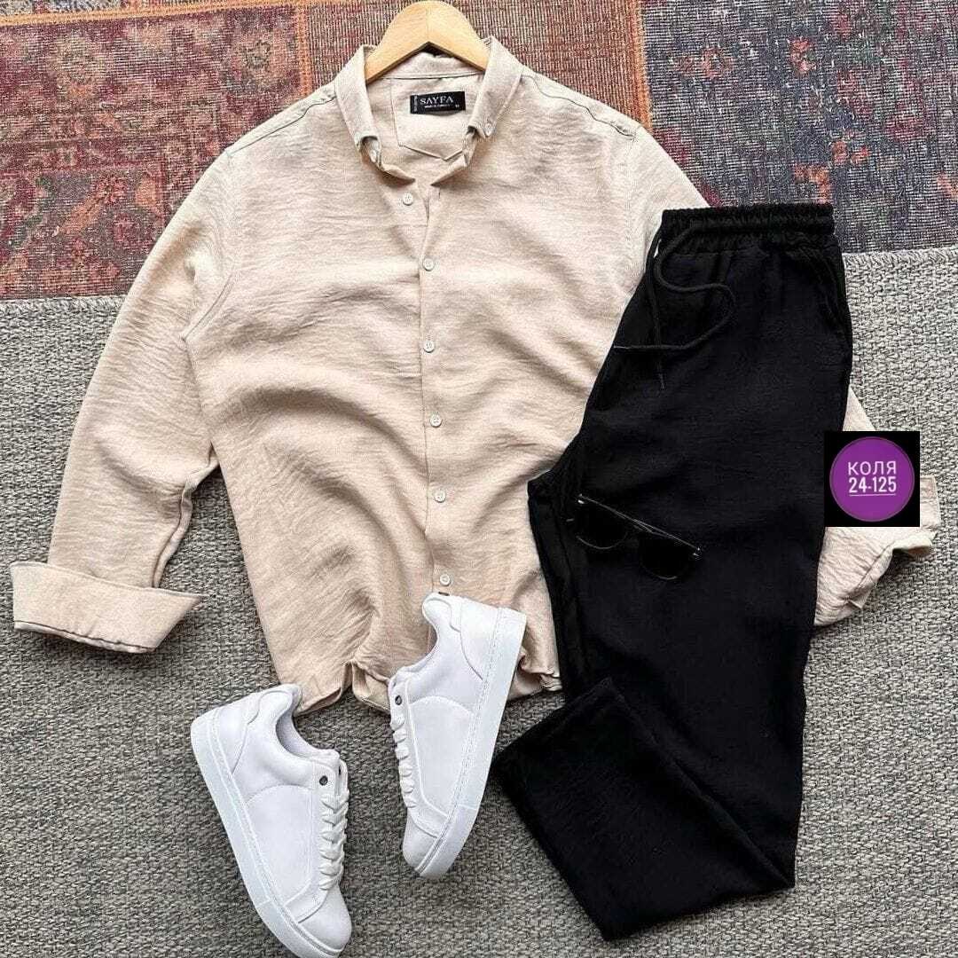 летние мужские костюмы,мужская мода,костюм брючный с рубашкой,бежевый костюм,комплект рубашка и брюки
