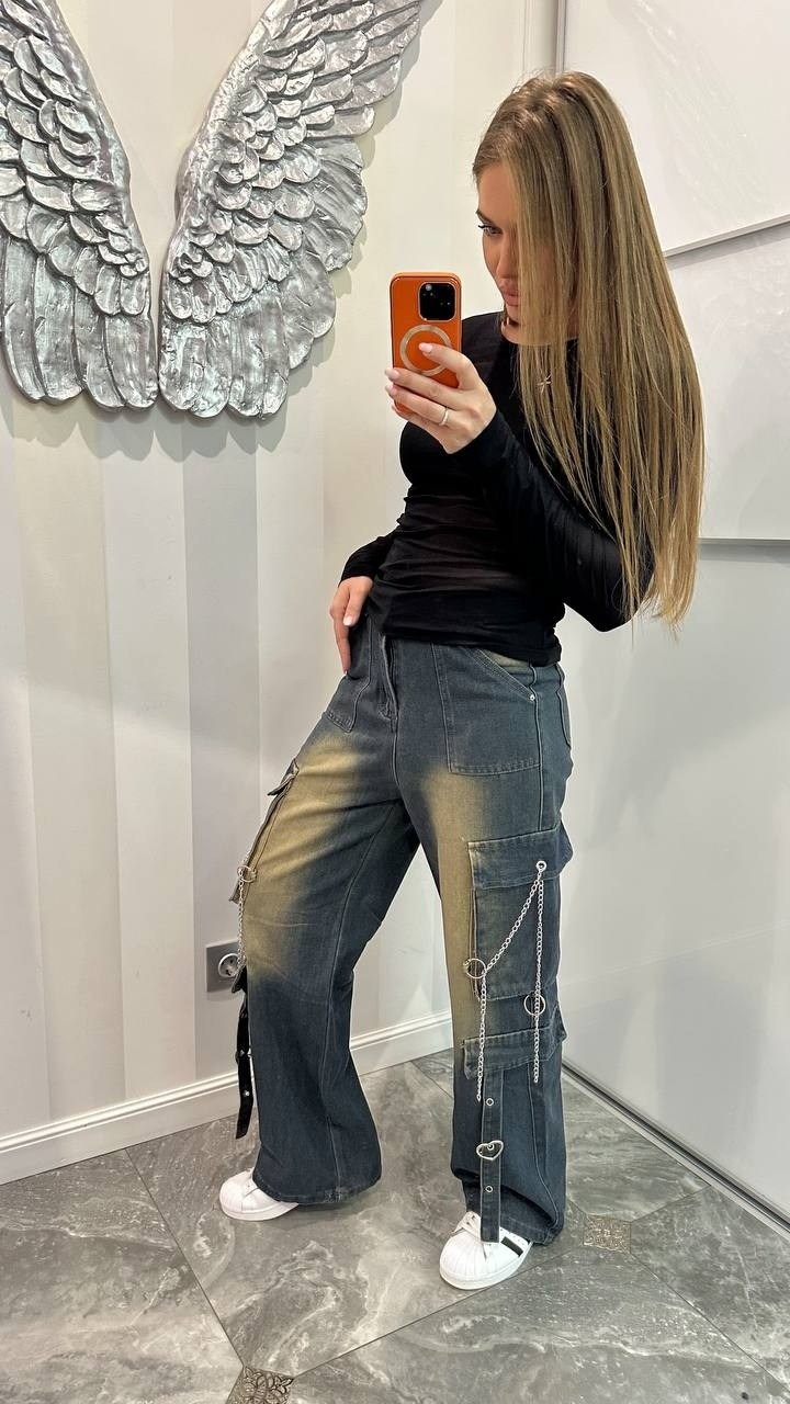 комбинированные джинсы женские,джинсы карго женские,женские джинсы,женские повседневные джинсы,мешковатые джинсы