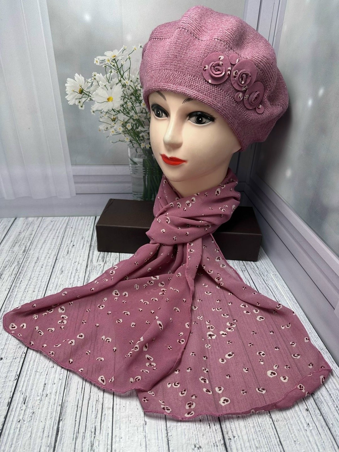 шарфы для женщин,комплект берет с шарфом,шапка и платок,шапка для женщин,берет женский