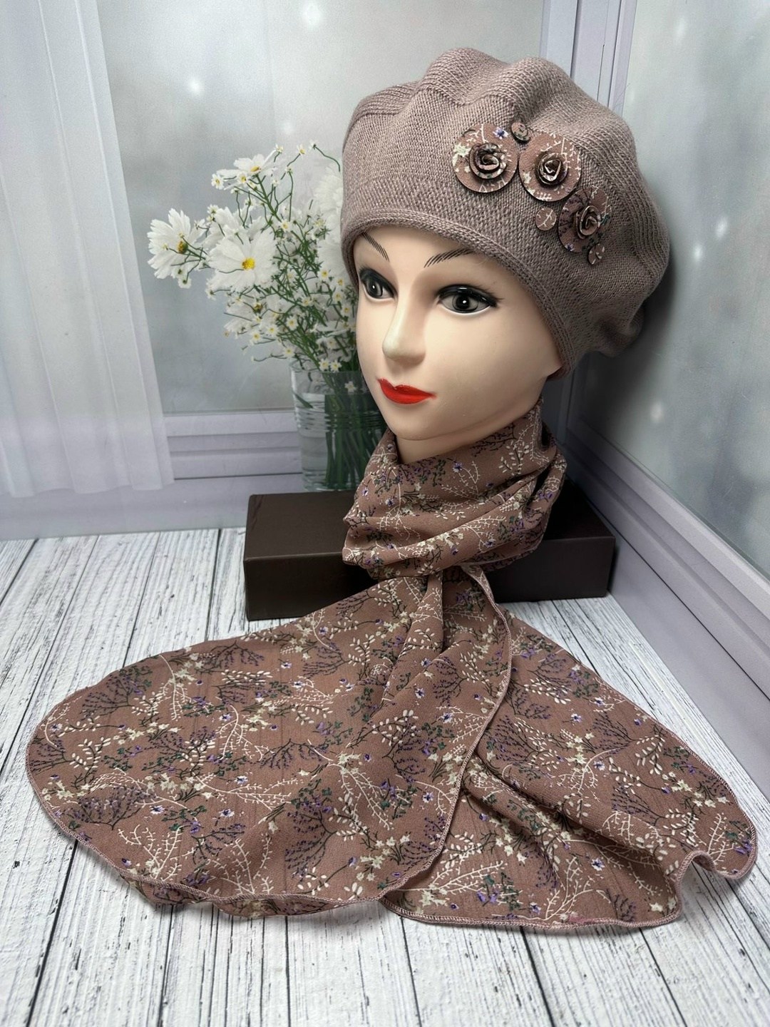 шарфы для женщин,комплект берет с шарфом,шапка и платок,шапка для женщин,берет женский