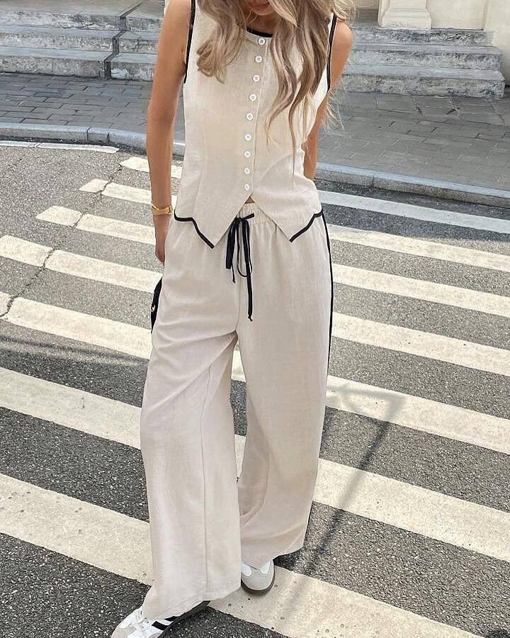 костюм летний льняной с жилетом и брюками trendyclo,костюм с брюками,женские костюмы,брючный костюм с жилеткой,летние костюмы