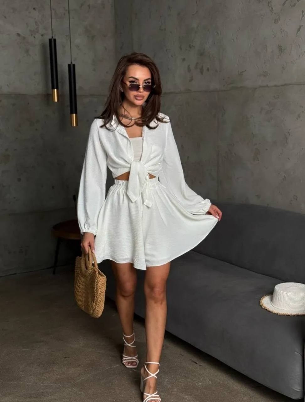 летний костюм с шортами и рубашкой оверсайз salimis,костюм летний женский с шортами и рубашкой оверсайз,,комплект одежды костюм двойка с шортами,белые костюмы