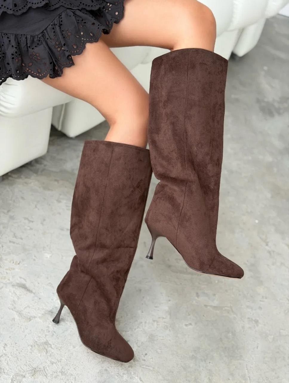 замшевые сапоги,коричневые сапоги,женские сапоги,сапоги коричневые на каблуке,сапоги из натуральной замши