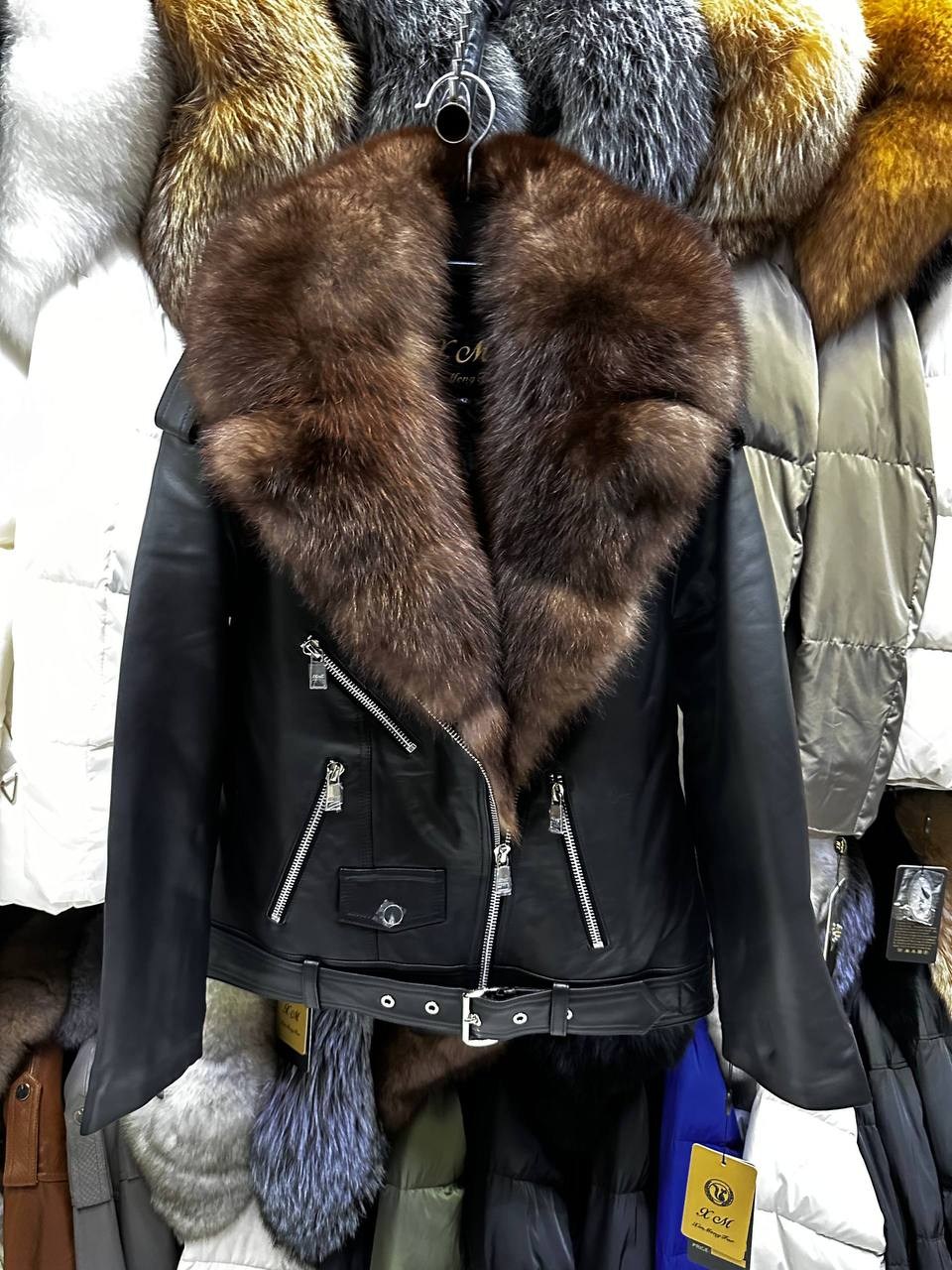 куртка кожаная с мехом,куртка кожаная мех песец,куртка кожаная мех песец английский воротник,куртка натуральная гладкая кожа с мехом норки,куртка кожаная