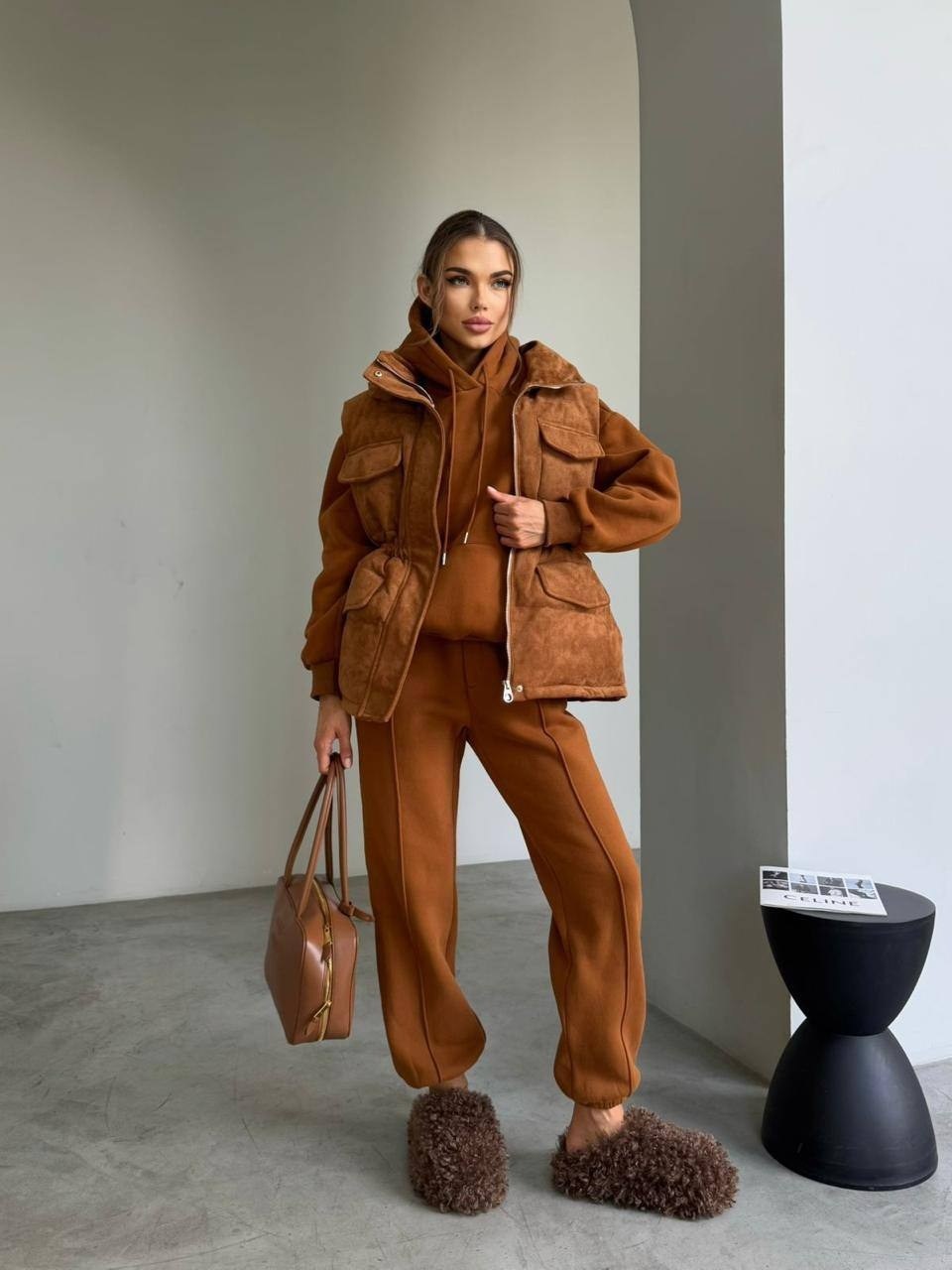 двухсторонняя жилетка,костюм на флисе,жилет двухсторонний,костюм женский тройка утепленный,одежда жилет