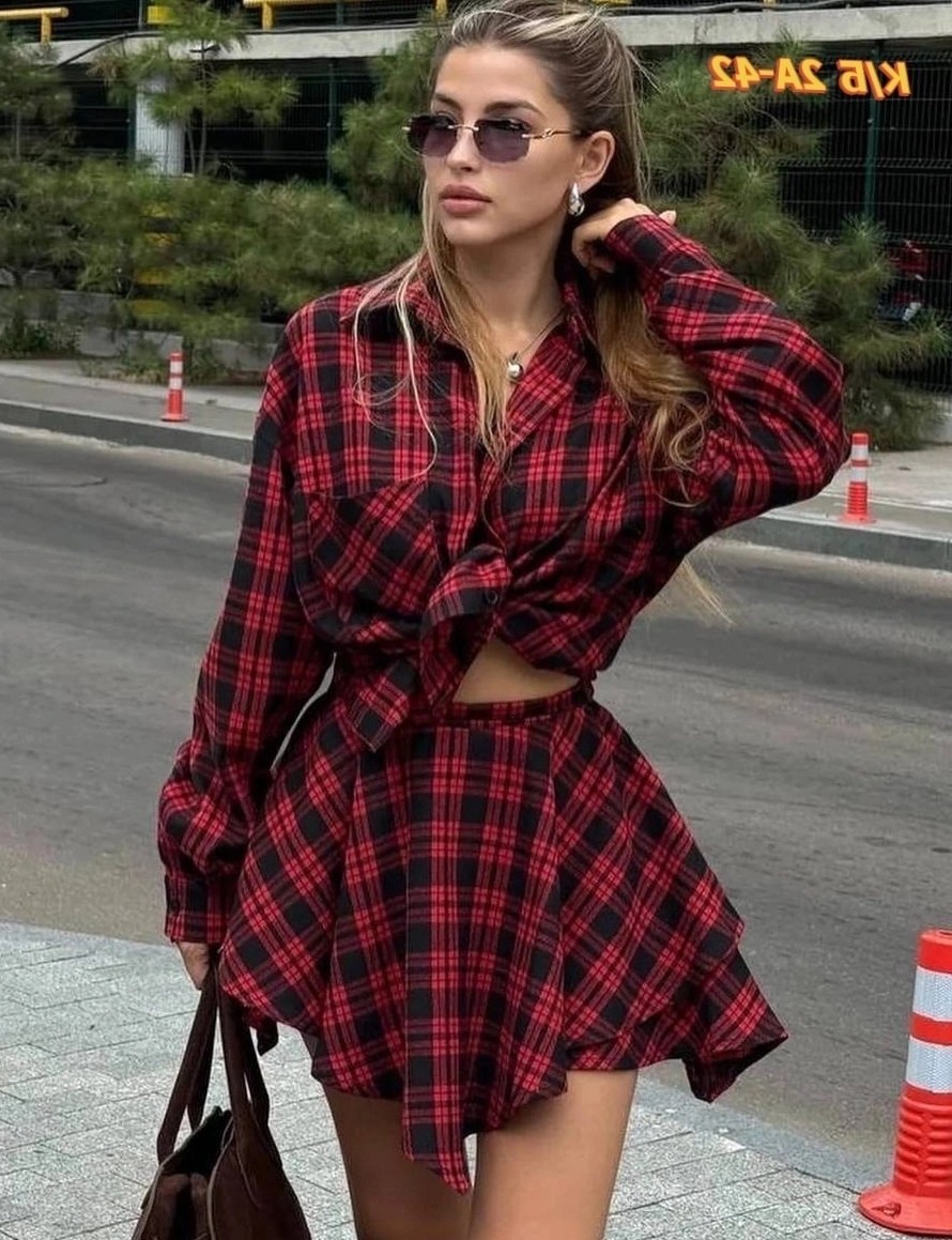 костюм с юбкой и рубашкой,костюм в клетку, костюм с юбкой и рубашкой,костюм с юбкой и рубашкой арт. 11325262,костюм двойка с юбкой