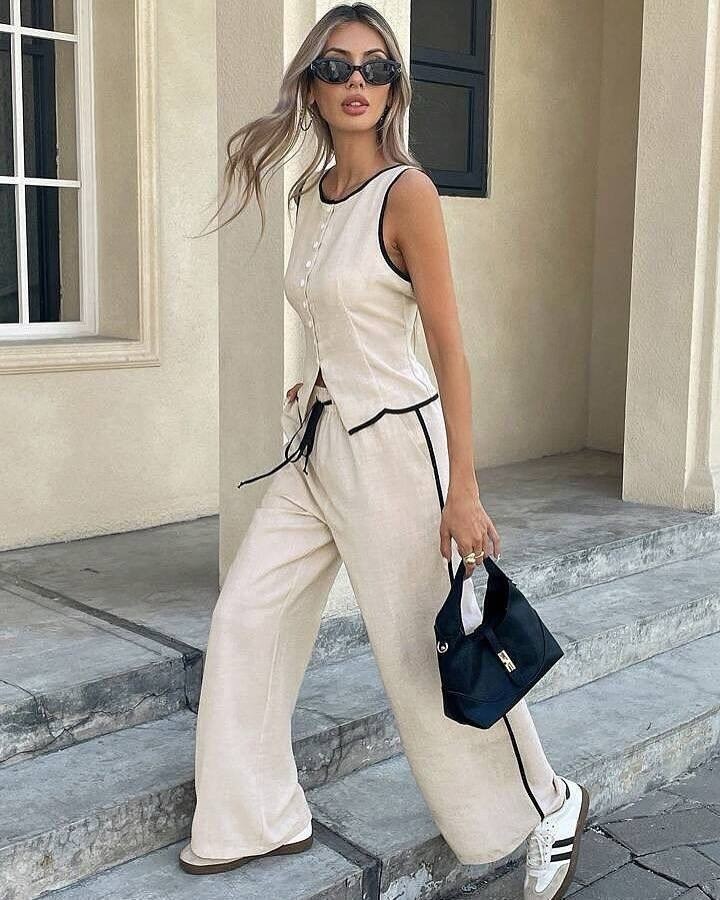 костюм летний льняной с жилетом и брюками trendyclo,костюм с брюками,женские костюмы,брючный костюм с жилеткой,летние костюмы