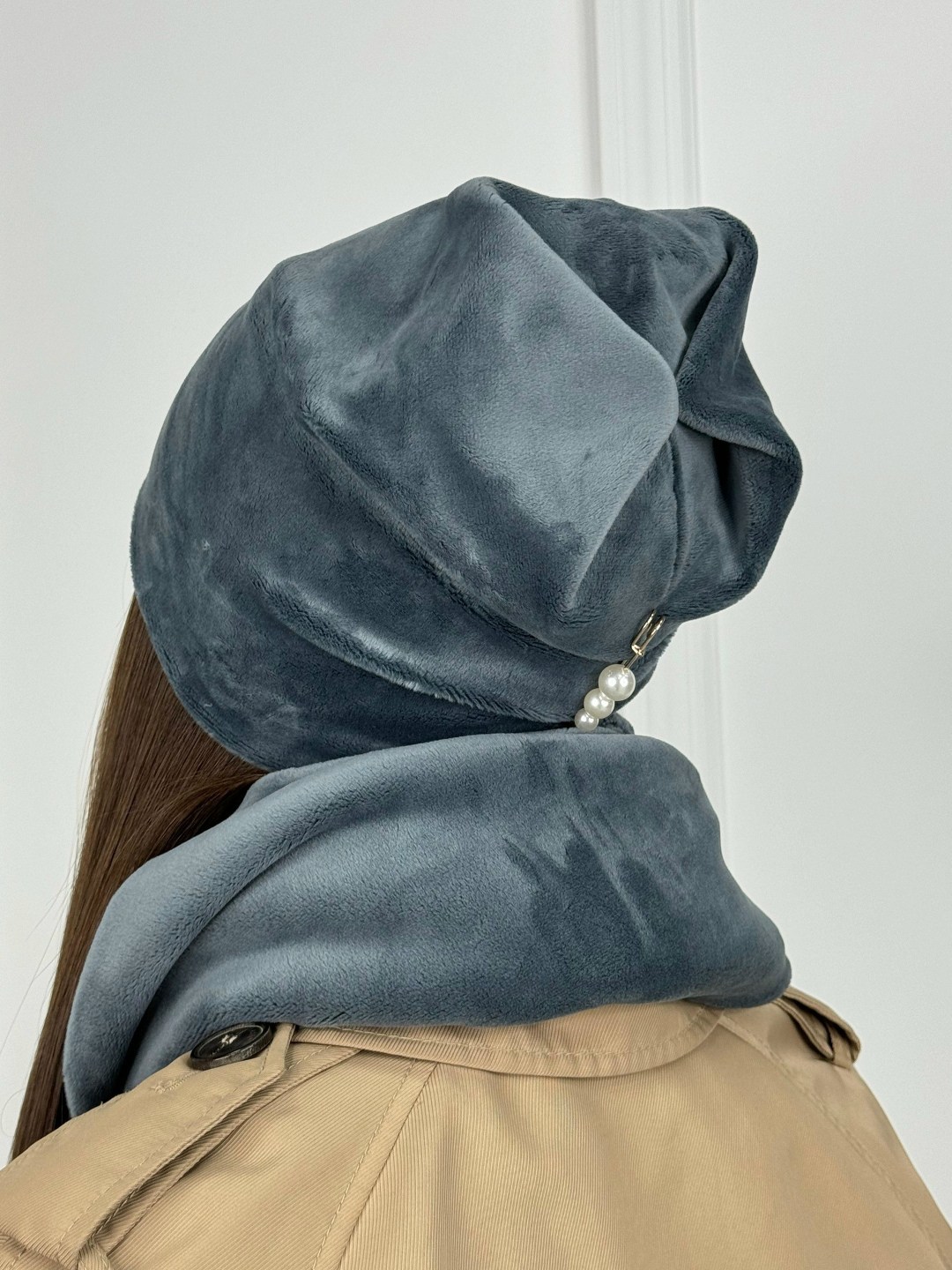 комплект женский шапка и хомут,велюровая шапка,шарф женские,велюровый комплект,комплект шапка снуд женский