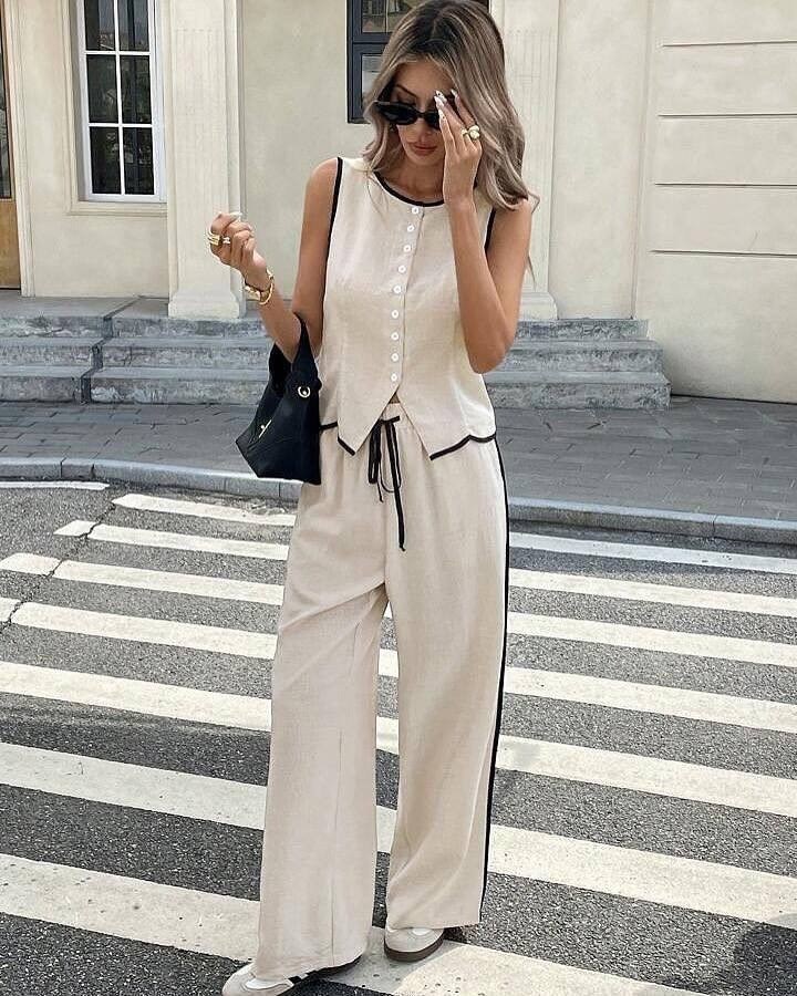 костюм летний льняной с жилетом и брюками trendyclo,костюм с брюками,женские костюмы,брючный костюм с жилеткой,летние костюмы