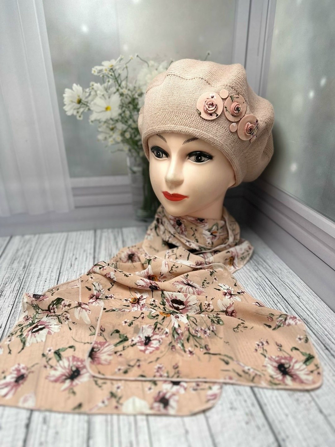 комплект берет с шарфом,шарфы для женщин,шапка для женщин,комплекс берет со шарф,шапка и платок