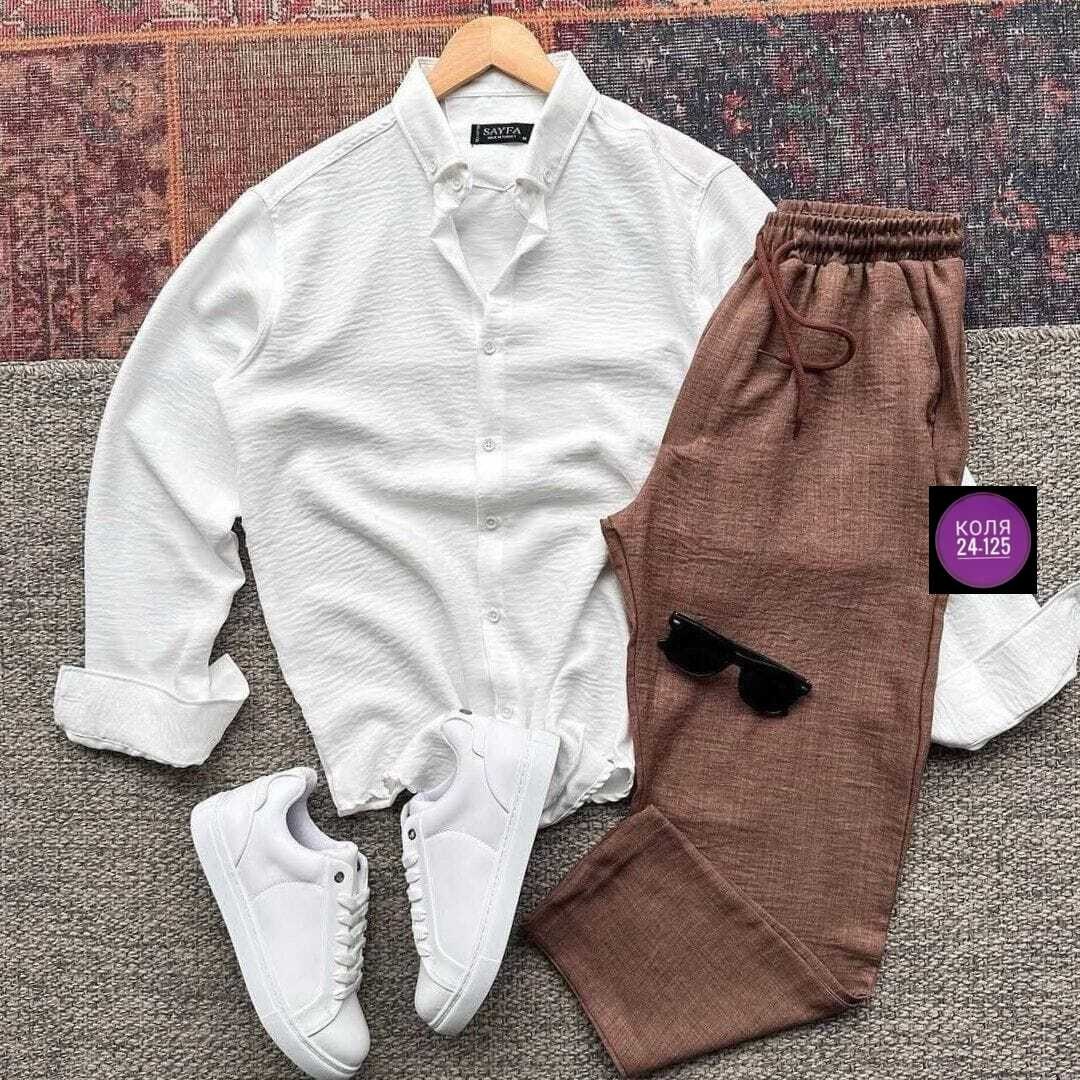 летние мужские костюмы,мужская мода,костюм брючный с рубашкой,бежевый костюм,комплект рубашка и брюки