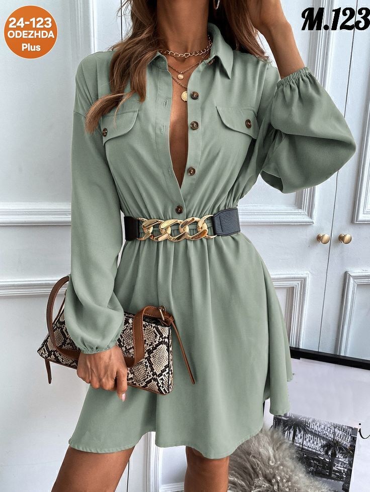 shein essnce платье-рубашка с рукавами-фонариками,женское платье,платье с ремешком,платье-рубашка,платье рубашка женское