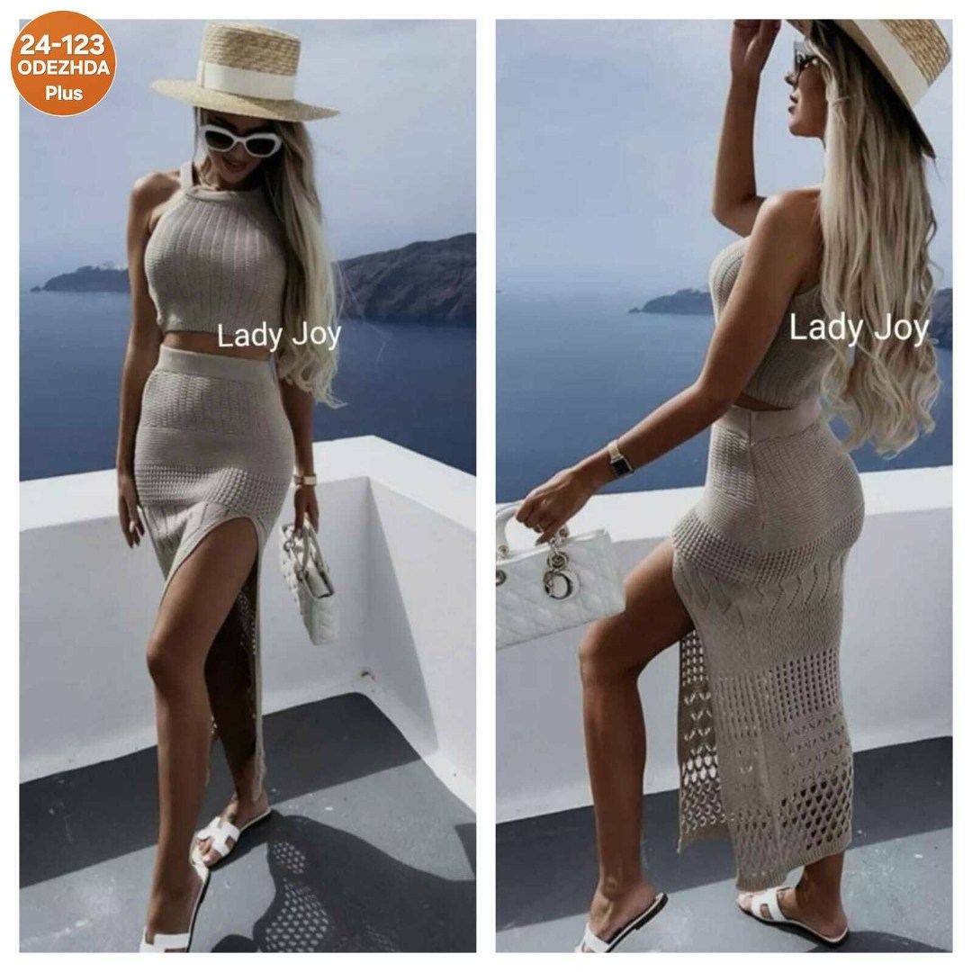 вязаные костюмы,женская юбка с разрезом,юбка вязаная,костюм женский,пляжное платье