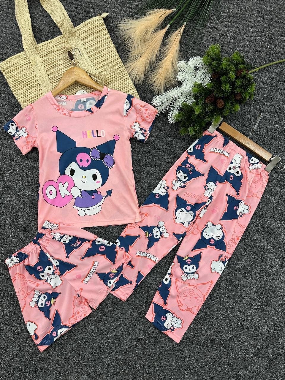 пижама детская,детский пижамный костюм sanrio kuromi,пижама для девочек,пижама с санрио,детский пижамный костюм miniso kuromi