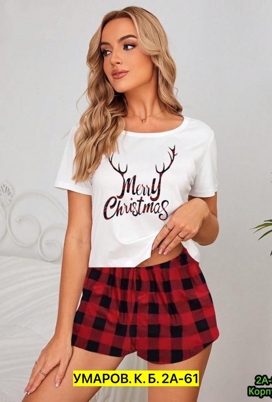 комплект женской пижамы,пижама шорты футболка,пижама женская футболка и шорты,пижама женская (футболка и шорты) kaftan christmas time размер 40-42,пижама женская с шортам