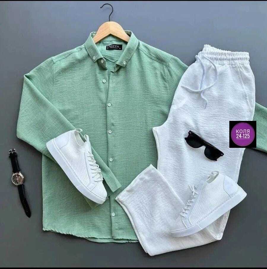 летние мужские костюмы,мужская мода,костюм брючный с рубашкой,бежевый костюм,комплект рубашка и брюки