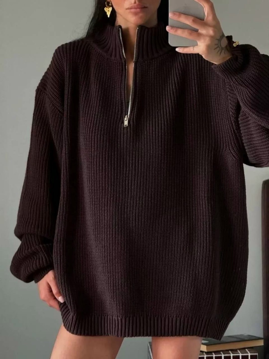свитер в стиле оверсайз,свитер женский оверсайз,свитер оверсайз вязаный с горлом на молнии amemerci,свитер оверсайз с горлом на молнии,модные свитера