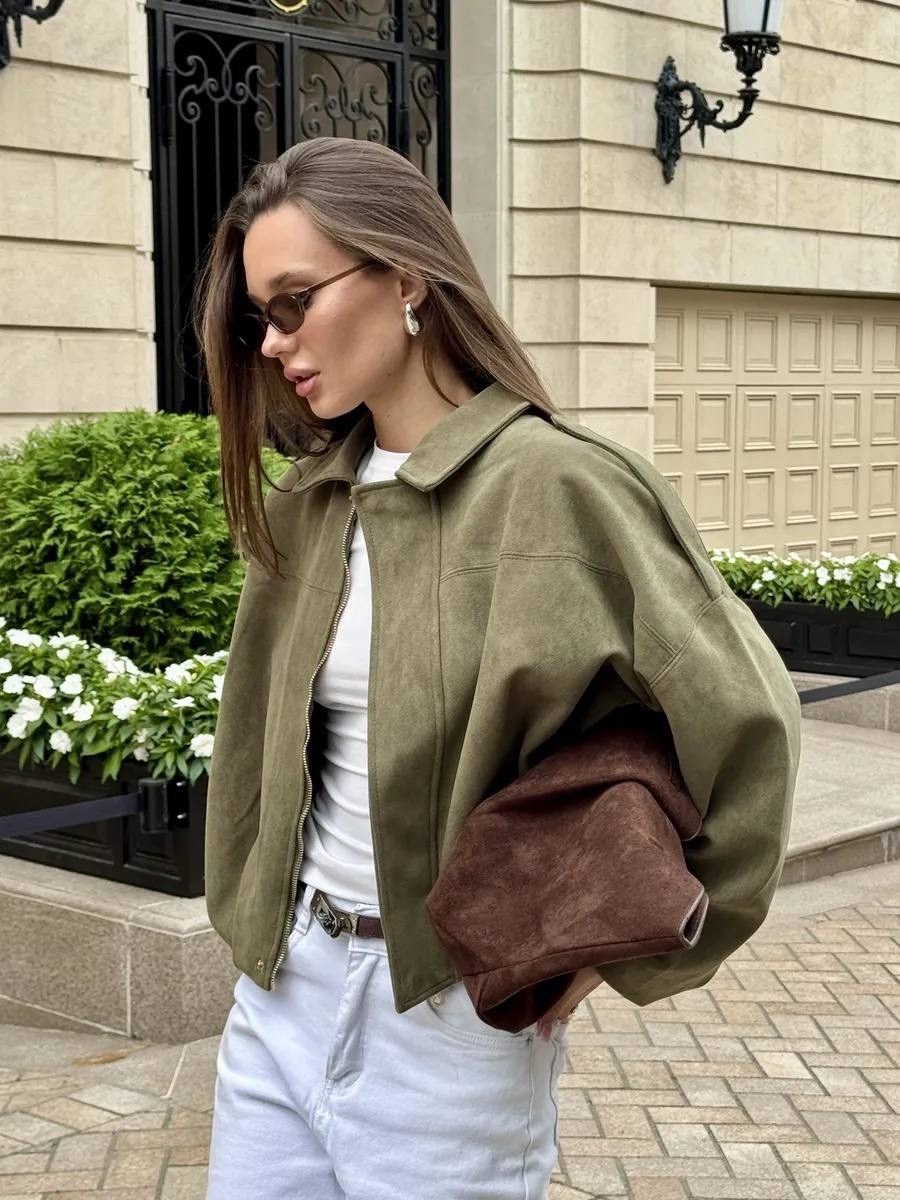 куртка замшевая бомбер оверсайз lancy,повседневная куртка,модные образы,куртка женская модная,замшевая куртка