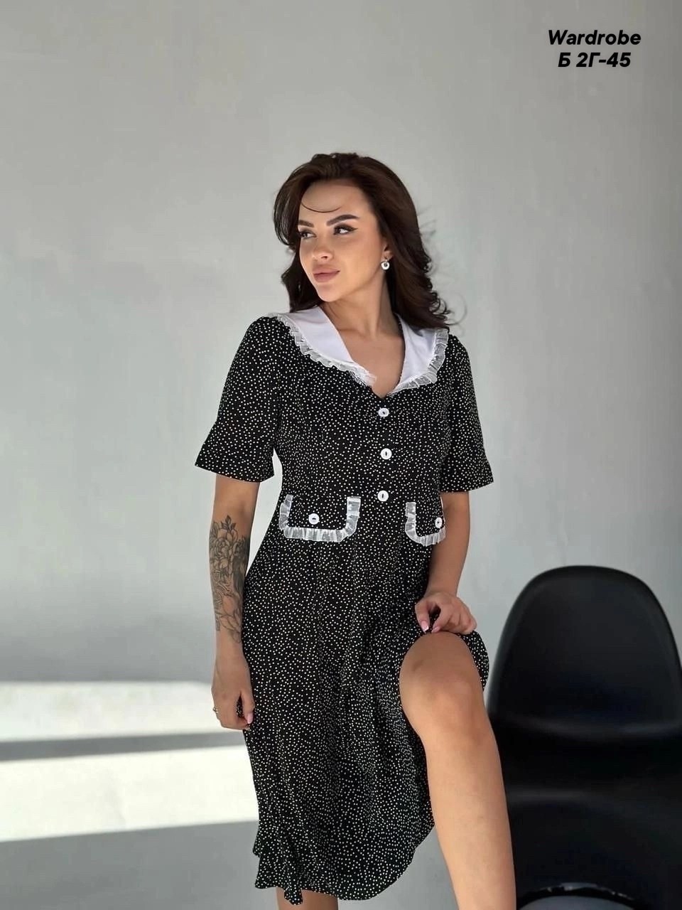 женское платье,элегантное женское платье,платье,платье миди в горох,элегантное платье