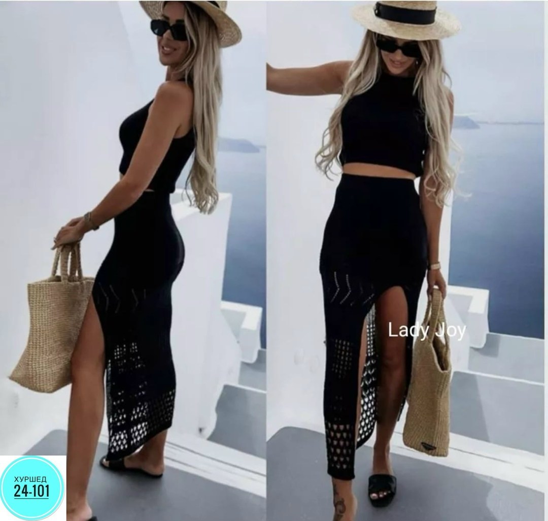 женская юбка с разрезом,костюм женский,вязаные костюмы,пляжное платье вязаное,костюм пляжный