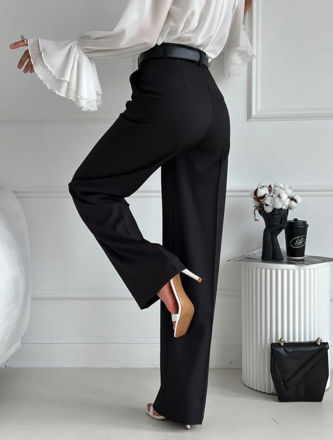 брюки классические палаццо с высокой посадкой cantarni,брюки-палаццо,брюки палаццо женские,брюки палаццо коричневые,брюки классические