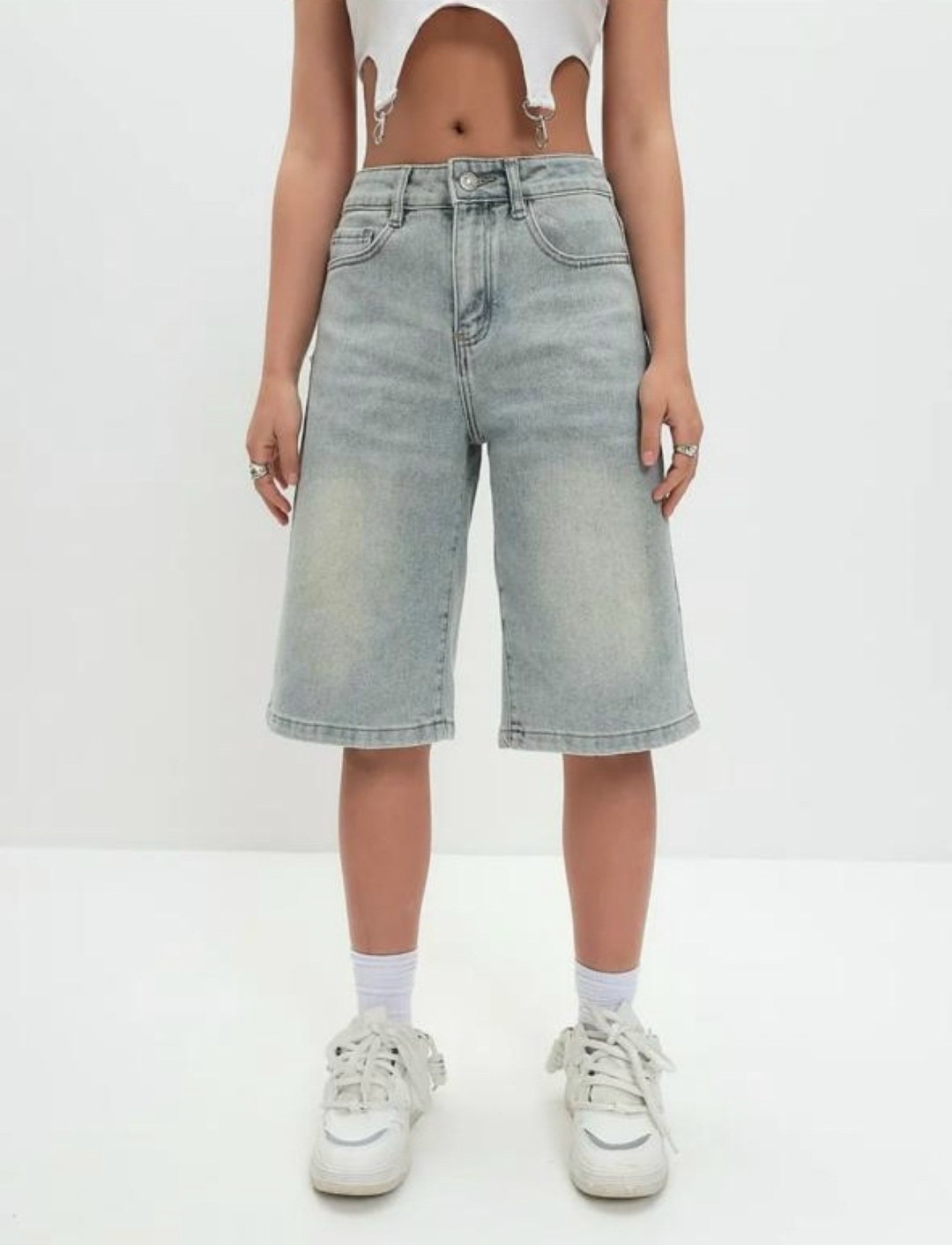 шорты женские джинсовые,шорты-бермуды джинсовые до колена с высокой посадкой befree,джинсовые шорты,джинсовые шорты бермуды,шорты-бермуды джинсовые с высокой посадкой