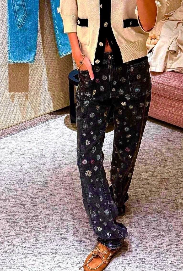 джинсовые брюки,брюки с принтом,женские джинсы,брюки модные,джинсы с принтом