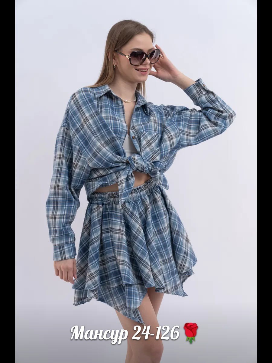 костюм женский,стильный костюм в клетку,костюм в клетку,костюм рубашка и юбка,костюм в клетку женский