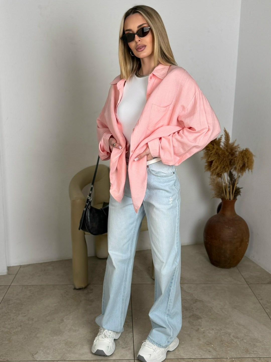 рубашка оверсайз изо льна с длинным рукавом sonet оранжевый,рубашка женская,оверсайз рубашка,женская рубашка оверсайз,рубашка оранжевая