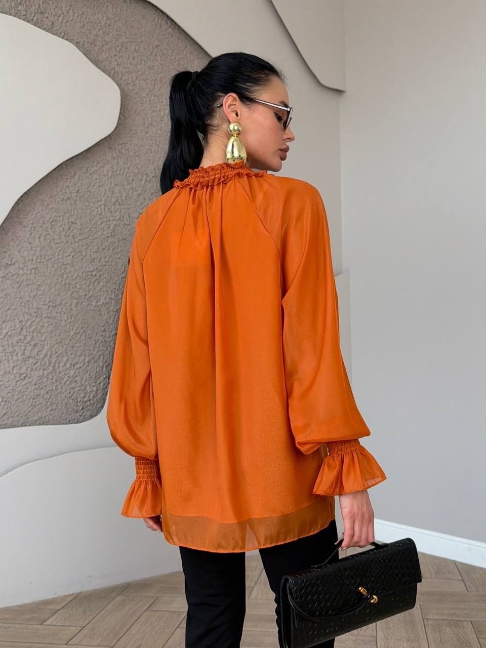 блузка оранжевая,блузка с оборками,женские блузки,модные блузки,повседневная блузка