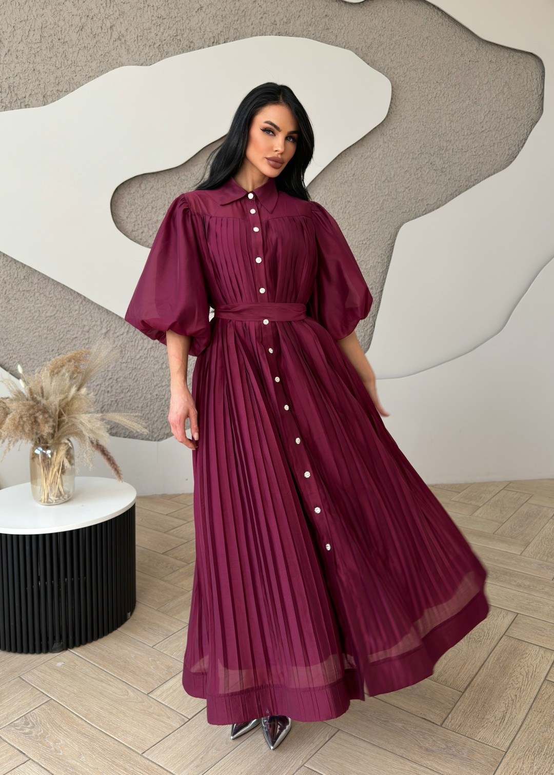 шифоновое платье,платья,платья в пол,платье плиссе,бордовое платье