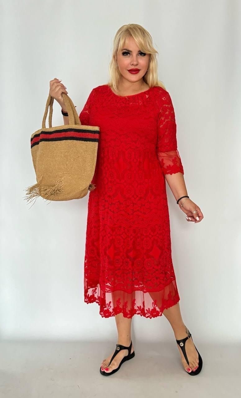 платье кружевное,платье анастасия 977 красный размер 52,платья гипюр,вечернее платье anastasia 977 красный,платье с гипюром для полных