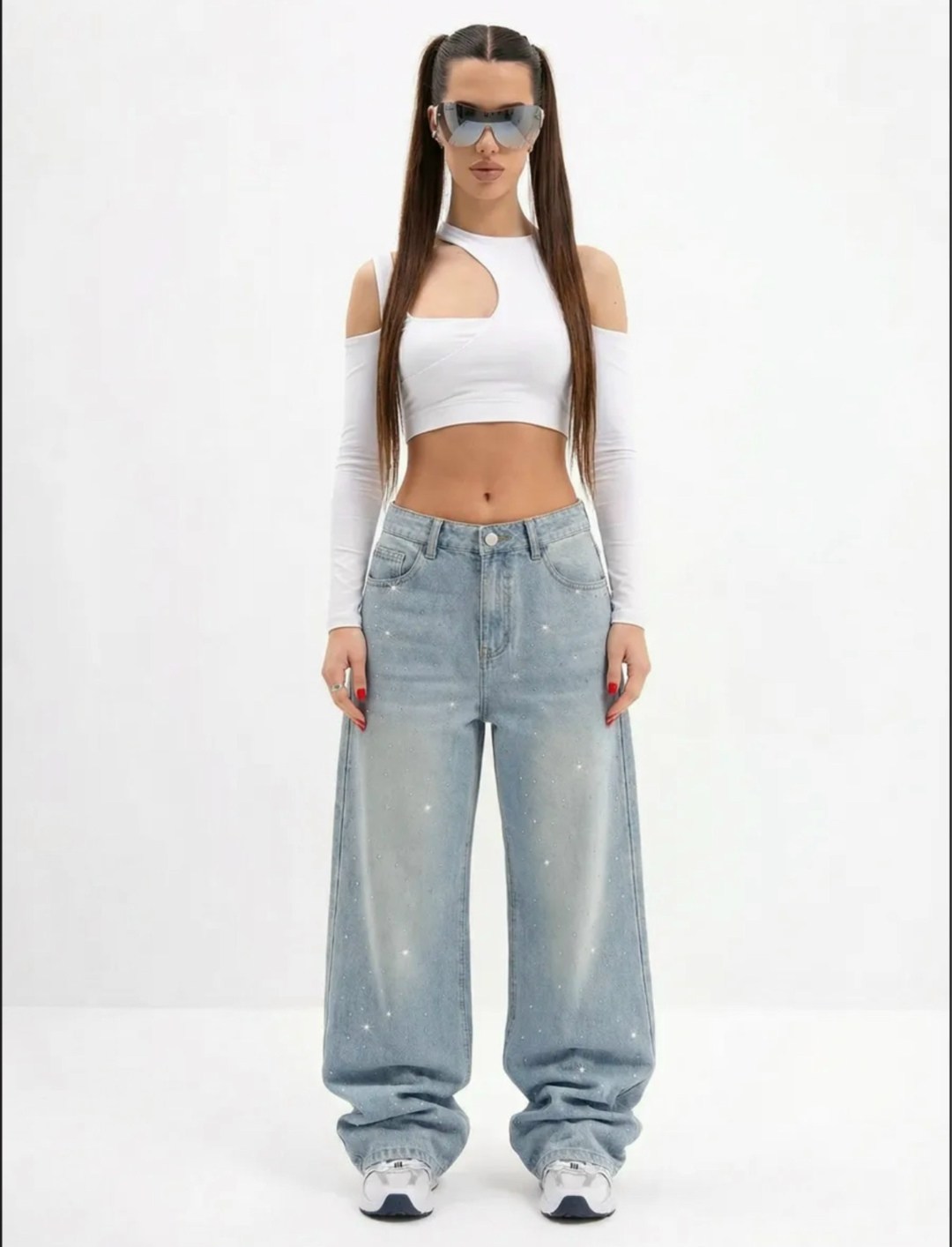 женщины светло -голубые джинсы y2k harajuku,широкие джинсы,модные джинсы,джинсы со стразами,джинсы женские