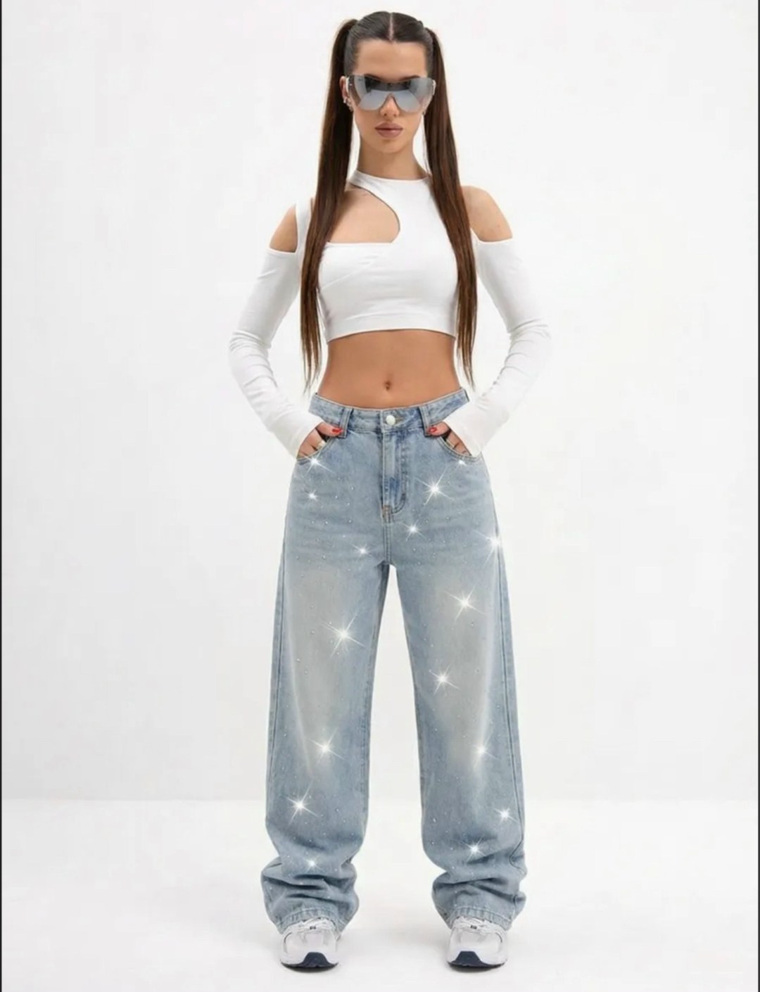 женщины светло -голубые джинсы y2k harajuku,широкие джинсы,модные джинсы,джинсы со стразами,джинсы женские