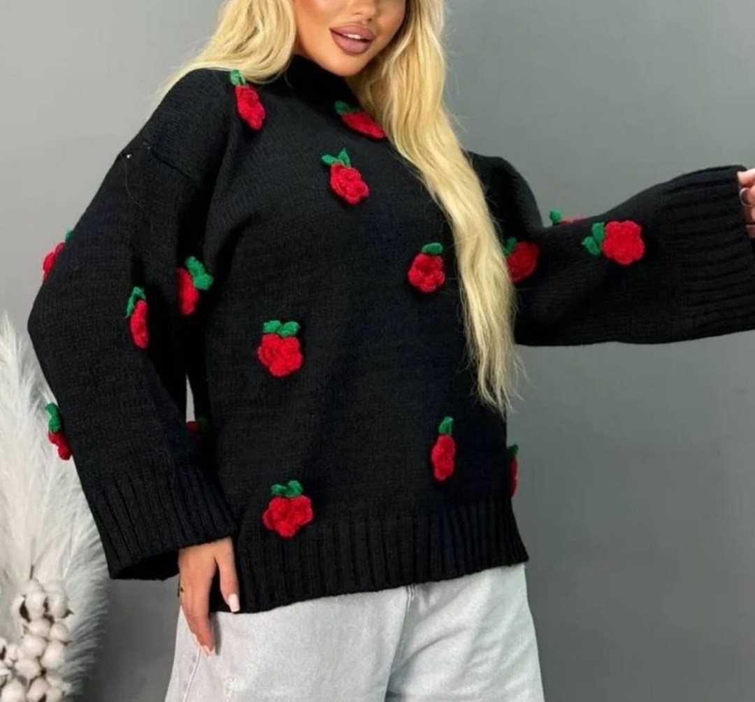 свитер оверсайз вязаный с вишенками sanama,кардиган кофта,свитер вязаный оверсайз с объемными вишнями кк fashion,свитер вязаный оверсайз с объемными цветами кк fashion,кофта оверсай