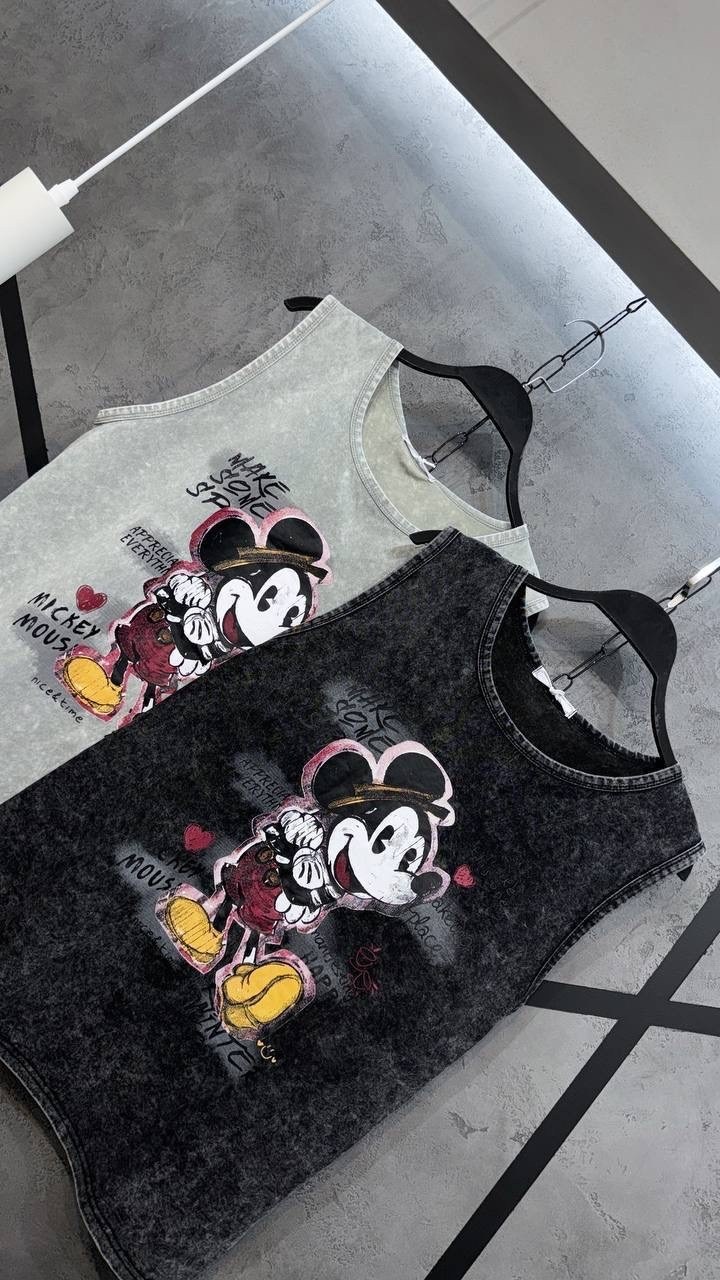 футболки и майки,женская футболка,женская футболка-жилет микки маус,майка,сарафан микки маус джинсовый