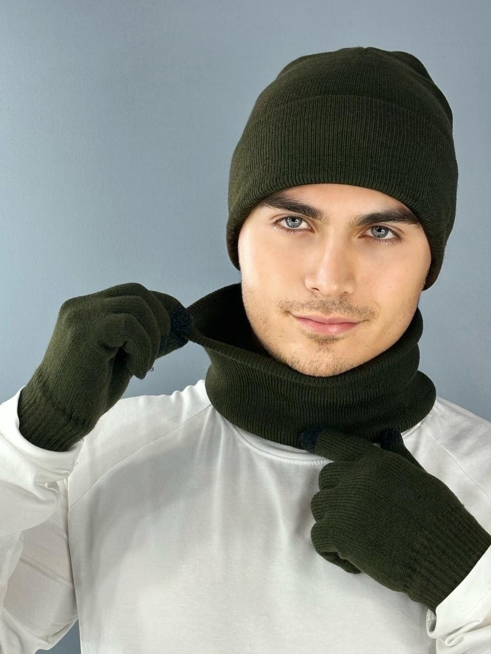 мужская шапка со снудом,мужской комплект шапка,комплект шапка снуд перчатки,шапка со снудом и перчатками,шапка зимняя с шарфом и перчатками